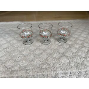 Holly Berry Footed Cocktail Glass Gold Rimmed set‎ of 3